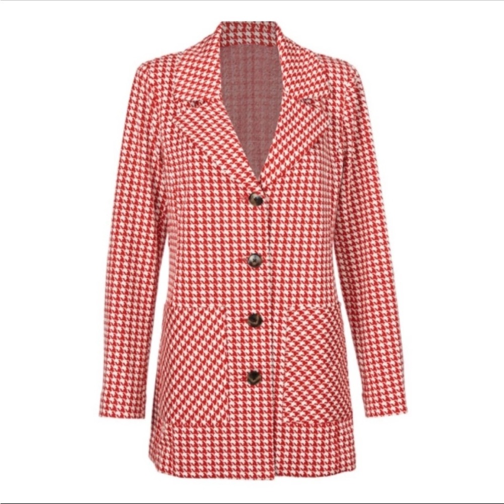 Cabi Red & White Houndstooth Women's Jacket